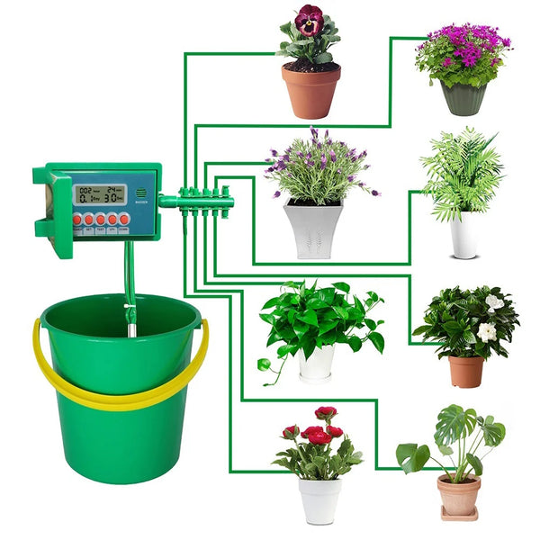 Garden Automatic Pump Drip Irrigation Watering System Sprinkler With Water Timer For 10 Plants Bonsai Pot Culture Battery Power